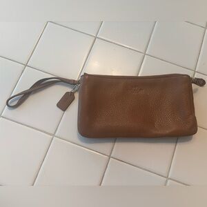 Coach brown double zipper wallet wristlet bag purse travel classic party unisex